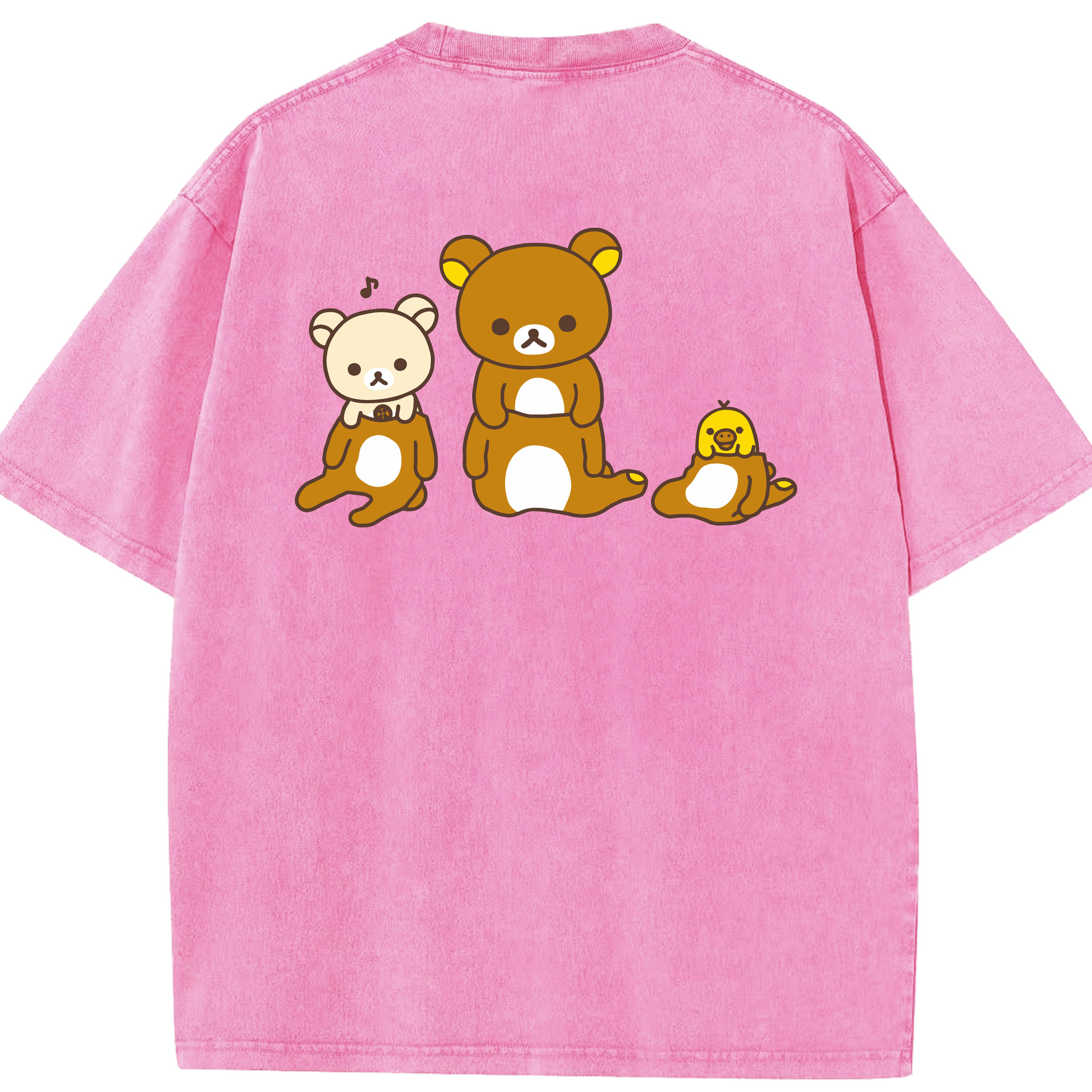 （画像用） リラックマ リラックマ キイロイトリ Rilakkuma Korilakkuma Kiiroitori 綿100% ヴィンテージ風 半袖Tシャツ（背面プリント）
